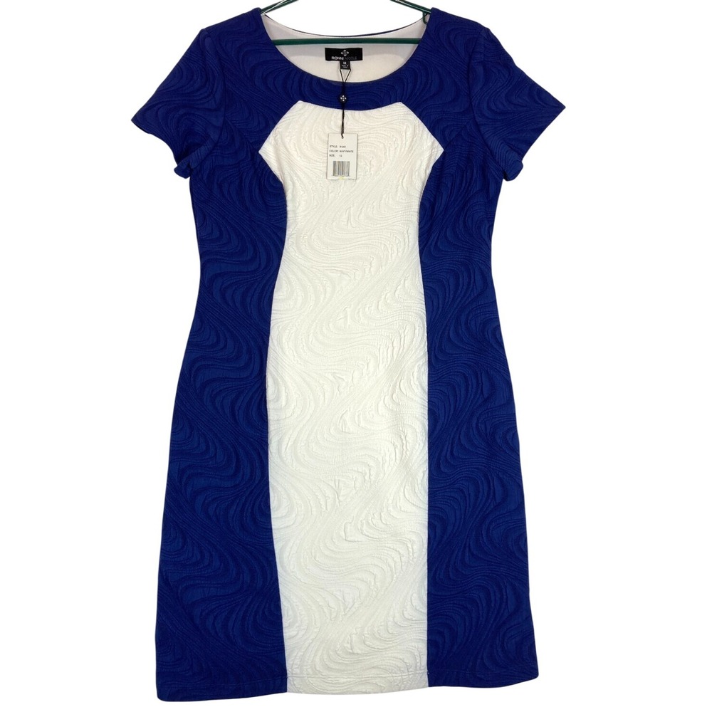 Ronni Nicole Colour Block Navy White Panel Evening‎ Occasion Dress Size 12 NWT